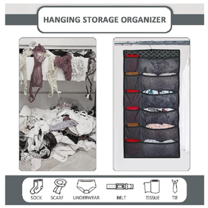 Portable Closet Organizer Bag Special Purpose <b>Wardrobe</b> <b>Hanging</b> Storage with 20 Mesh Pockets and Metal Hook - Product Image 6