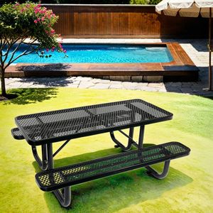Tavolo da Picnic Rettangolare in Acciaio Nero da 6 Piedi per Esterni con Supporto per Ombrellone - Product Image 1