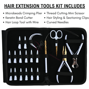 Kit d'outils pour extensions capillaires blancs de styliste : Pince à micro-perles, Coupe-keratine, Ciseaux de précision pour boucles de cheveux, Aiguilles à coudre courbées - Product Image 2