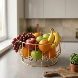 Corbeille à fruits en fil d'or, faite à la main, en métal, support décoratif pour fruits, panier de rangement pour comptoir de cuisine, table à manger - Product Image 3