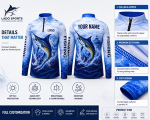 เสื้อตกปลาผู้ชายคุณภาพสูง โพลีเอสเตอร์ 100% กันน้ำ ระบายอากาศได้ดี UPF 50 รับผลิตตามสั่งพร้อมโลโก้ - Product Image 3