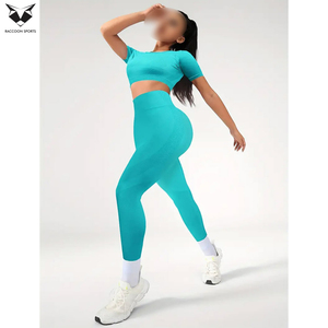 Women High-Elasticity Yoga & Fitness Gym Workout Wear Newest Stretchy Solid Color Breathable Cotton T-Shirt And Leggings Set - Product Image 5
