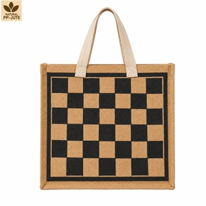 Bolsa de Compras de Yute Laminada con PP, Impresión Personalizada, 36x40x15 cm, Asas de Algodón con Diseño a Cuadros, Exportador Mayorista OEM ODM - Product Image 6