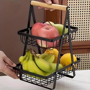 Modern Iron Wire Eco-Friendly High Quality Fruit <b>Basket</b> with Handle Rectangle <b>Storage</b> Organizer Stand for Kitchen Dining Table - Product Image 6