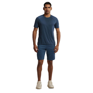 Men's Blue Solid Cotton Bermuda Shorts Elastic Waist Pockets Casual Breathable Knitted Mid Rise Short Pants - Product Image 5