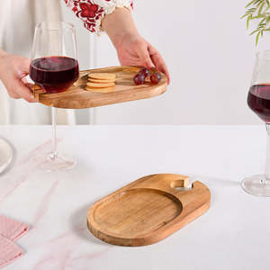 Wooden Maple Leaf Rustic Reusable Eco-Friendly Serving <b>Platter</b> Tableware with Divided Sections for Chips and Dip - Product Image 2
