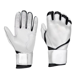 Leather Baseball Batting Gloves Full Finger <b>White</b> Black Non-Slip Hook And Loop Closure Right Handed Adult All Seasons - Product Image 6