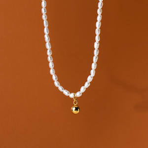 Collar de Perlas de Agua Dulce de Plata S925 para Mujer, Estilo Coreano Simple, Cadena de Clavícula con Perlas Doradas, Collar de Perlas Pequeñas y Dulces - Product Image 2