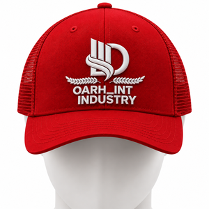 Gorra de malla roja de 6 paneles con cierre a presión, logotipo bordado en la parte delantera, estilo casual unisex, ajuste regulable - Product Image 1