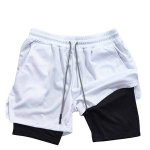 Shorts de course et d'entraînement 2 en 1 pour hommes, séchage rapide, cordon de serrage, tricoté, uni, décontracté, avec poche pour téléphone - Product Image 2