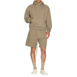 Conjunto de Sudadera con Capucha y Pantalones Cortos para Hombre, Marca Personalizada, Diseño Sólido Informal con Logotipo Frontal, 100% Algodón Felpa Transpirable, Servicio OEM - Product Image 1