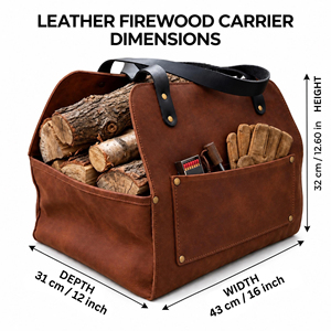 Sac de transport pour bois de chauffage en cuir véritable portable, robuste, sac de transport pour bûches de cheminée, sac de rangement LLR-0138 - Product Image 4