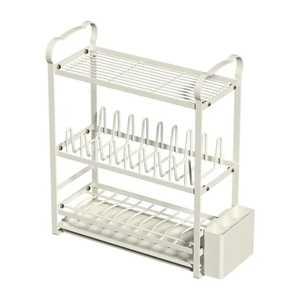 Escurridor de Platos de Hierro Blanco de Varios Niveles con Organizador de Almacenamiento, Porta Cubiertos y Bandeja de Drenaje - Product Image 1