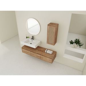 Mobile bagno sospeso da 60 pollici con lavabo in resina e mobiletto laterale, 3 cassetti a chiusura ammortizzata, design a montaggio a parete - Product Image 6