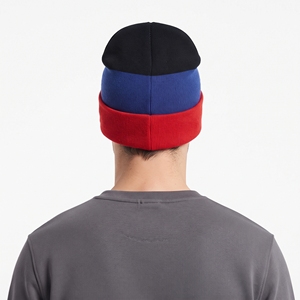 Bonnet d'hiver personnalisé épais à blocs de couleur, tricoté rayé avec revers, unisexe, doux et chaud pour l'extérieur - Product Image 2