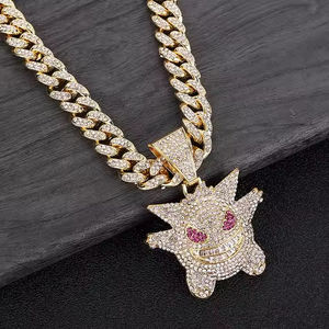 Collar de Cadena Hip Hop con Colgante de Gengar de Acero Inoxidable Chapado en Oro con Incrustaciones de Moissanita, Certificado IGI, Joyería Unisex, Regalo - Product Image 1