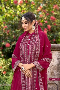 Dhwaja Export Rani Pink Embroidered Glory Silk Semi-Stitched Traditional Quick Dry Ankle-Length Plazzo Suit - Product Image 2