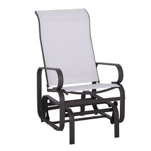 Moderna Sedia a Dondolo in Ferro Color Crema con Braccioli Scorrevoli, Leggera Sedia Oscillante da Esterno per Patio e Giardino - Product Image 1