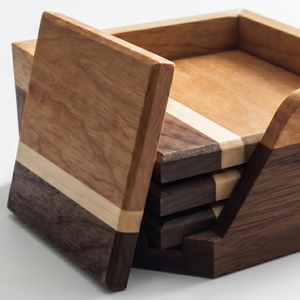 Juego de Posavasos de Madera de Dos Tonos con Soporte, Cuadrados, Multicolores, para Bebidas, Modernos, Elegantes, para Tazas de Café, Decoración de Mesa - Product Image 5