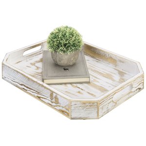 Plateau de service Art Déco en bois incrusté d'os bleu de luxe avec poignées métalliques, plateau décoratif rond pour la décoration de table et le service - Product Image 3