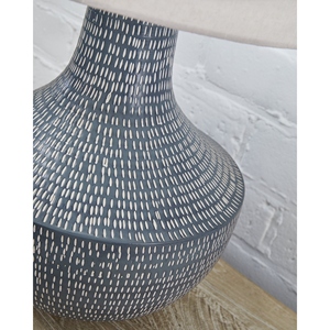 Latest design Antique <b>Blue</b> Metal Table Lamp Textured Pattern Base Linen Fabric Shade Elegant Bedside Nightstand Light Home Decor - Product Image 5