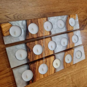 Porte-bougie en bois pour bougies chauffe-plat, centre de table en bois de ronce et résine époxy, porte-bougie chauffe-plat par FWE - Product Image 1