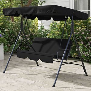 Dondolo da Esterno a 3 Posti con Cuscini Impermeabili e Tettuccio Regolabile, Sedia Sospesa in Metallo Nero per Giardino o Soggiorno - Product Image 2