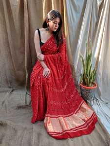 Elegante Saree de Seda con Estampado Bandhani |   Diseño Colorido Tie-Dye |   Ropa Étnica India para Fiestas |   Protección Solar de Secado Rápido |   Casual para Festivales - Product Image 5