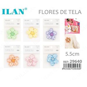 Fiori in tessuto Ilan 5,5 cm colori assortiti per artigianato e cucito - Product Image 1