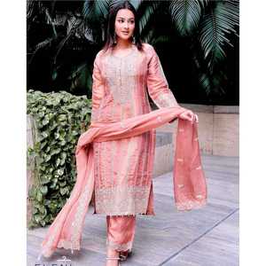 Conjunto de traje de diseñador para mujer con Secuencia de bordado pesado Work Pent y Dupatta Top - Product Image 5