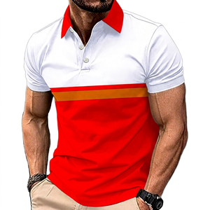 Polo à manches courtes pour homme en coton, tricoté, respirant, design décontracté, blanc, marine, orange - Product Image 3