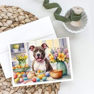 Whimsical A7 tamaño 5x7 nueva Pascua Pit Bull Terrier decoración tarjetas de felicitación paquete 8 tarjetas de nota en blanco con sobres - Product Image 2