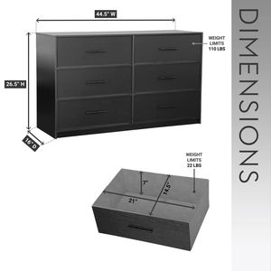 Black <b>6</b>-<b>Drawer</b> Dresser with Large Fabric <b>Drawers</b> - Product Image 4