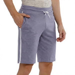 Shorts Bermuda en coton uni pour homme avec bande latérale et cordon de serrage à la taille, tenue décontractée - Product Image 5