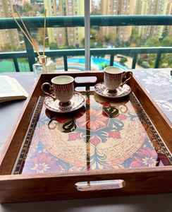 Plateau de service rectangulaire en bois avec poignées, art époxy, décoration rustique pour table basse - Product Image 5