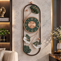 Jam Dinding Cantik Hijau Tua Mewah Bergaya Botani dengan Aksen Rose Gold untuk Dekorasi Ruang Tamu oleh Falah International