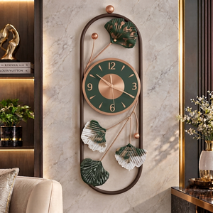 Superbe Horloge Murale Vert Foncé Luxe Botanique Or Rose Décoration Artistique pour Salon par Falah International - Product Image 1