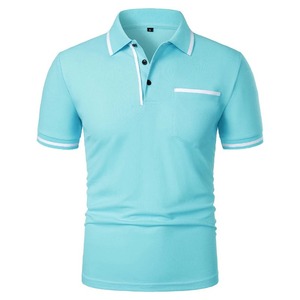 Polo à manches courtes pour homme, couleur unie, en coton tricoté, décontracté, respirant, coupe classique, avec poche - Product Image 4