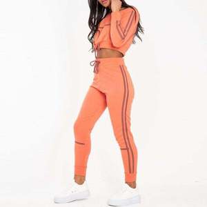 Women Solid Color Tracksuit Set Full Sleeve Crop Top With Drawstring <b>Pants</b> Casual Spring Wear - Product Image 3