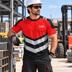 Camiseta de Trabajo Reflectante Personalizada TwilSports, Roja y Negra, de Secado Rápido, Camiseta de Seguridad de Manga Corta para Hombre, Impresión por Transferencia de Calor - Product Image 4