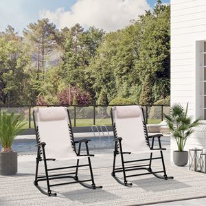 Oversized Cream White Folding <b>Rocking</b> <b>Camping</b> <b>Chair</b> Set Zero Gravity Bungee Lawn <b>Chairs</b> Headrests for 2 Adults for Outdoor Beach - Product Image 4
