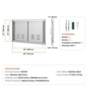 Porta per Cucina Esterna in Acciaio Inox 36W X 21H Pollici con Maniglie Verticali a Incasso, Porta di Accesso BBQ dal Design Elegante - Product Image 5