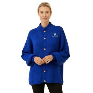 Suéter Cárdigan Azul para Mujer con Mangas Abullonadas, Botones al Frente, Tejido Suave, Corte Holgado, Casual, de Moda, Manga Larga, Fabricante con Logotipo Personalizado - Product Image 1