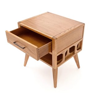 Table de chevet en bois massif avec tiroir et étagère ouverte, table de nuit moderne pour chambre à coucher ou hôtel - Product Image 4