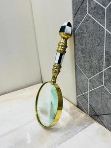 Lupa de mano de latón de 4'' con mango de piedra blanca y negra |   Lupa Óptica Decorativa para Lectura - Product Image 5