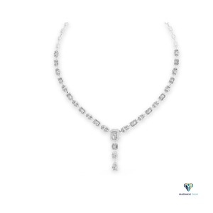21.178 CT White Gold Emerald Cut Lab Grown Diamond <b>Necklace</b> in 18K Solid Gold, Multi-Shape Drop <b>Statement</b> <b>Necklace</b> for Weddings - Product Image 1