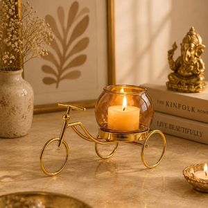 Gold Bicycle Candle Holder <b>Amber</b> <b>Glass</b> Jar Metal Candlestick Stand Decorative Tealight Holder for Home Party Decor - Product Image 1
