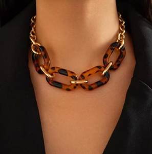 Collar de Cadena con Eslabones de Resina Acrílica con Patrón de Concha de Tortuga, Tono Dorado, Gargantilla para Mujer, Joyería de Moda - Product Image 1
