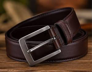 Cinturón de Cuero Genuino Marrón Sólido con Hebilla Rectangular de Acero, Formal, Duradero para Hombre - Product Image 1
