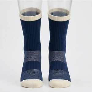 <b>Crew</b> <b>Socks</b> Navy Blue With White Trim Breathable Knitted For Running Adults Spring Season Standard Thickness - Product Image 1